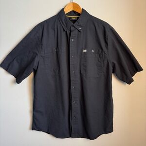 CAT Caterpillar Mens Black Short Sleeve Work Shirt Button Down Logo Size Large